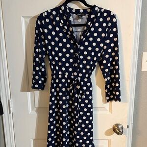 Robert Louis Navy and White Polka Dot Long Sleeve Dress